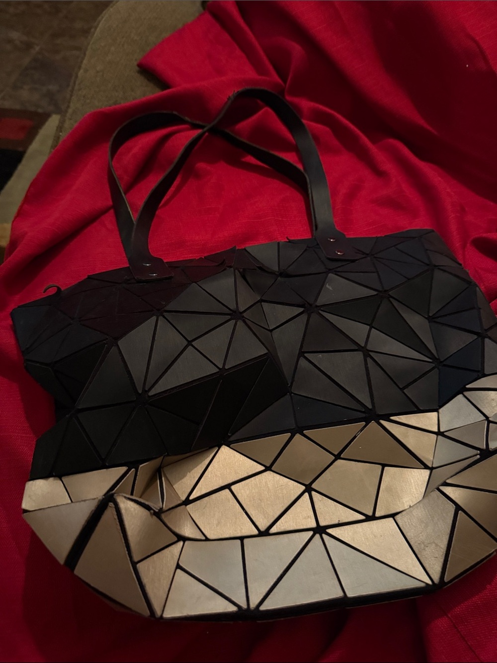 P-Luca Geometric Two-Tone Tote Bag - Black & Gold